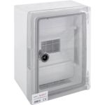 Корпус удароміцний з АБС-пластика e.plbox.210.280.130.8m.tr, 210х280х130мм, IP65 з прозорими дверцятами та панеллю під 8 модулів