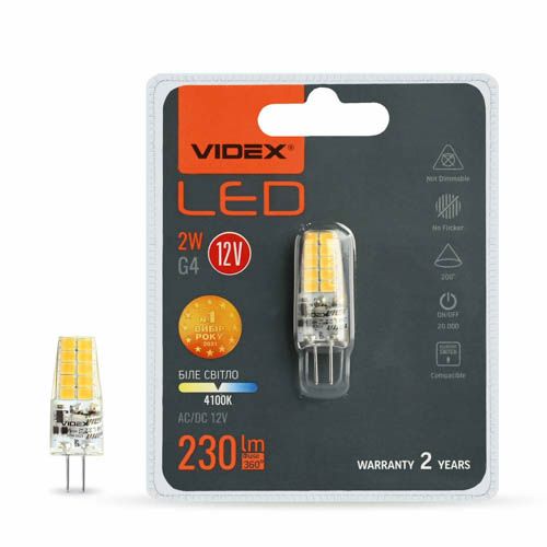 Лампа світлодіодна G4C 12V 2Вт G4 4100К, Videx