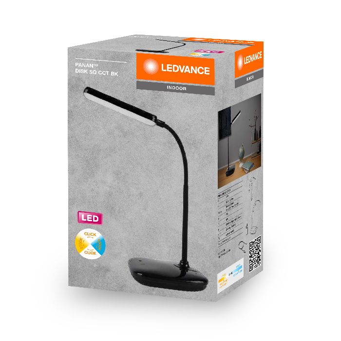 Лампа настільна свiтлодiодна PANAN DISK SQ 12W 3CCT DIM чорна пластик, Ledvance