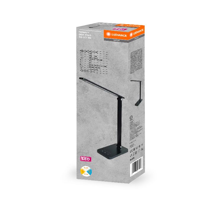 Лампа настільна свiтлодiодна PANAN DISK FOLD SQ 6.5W 3CCT DIM чорна пластик, Ledvance