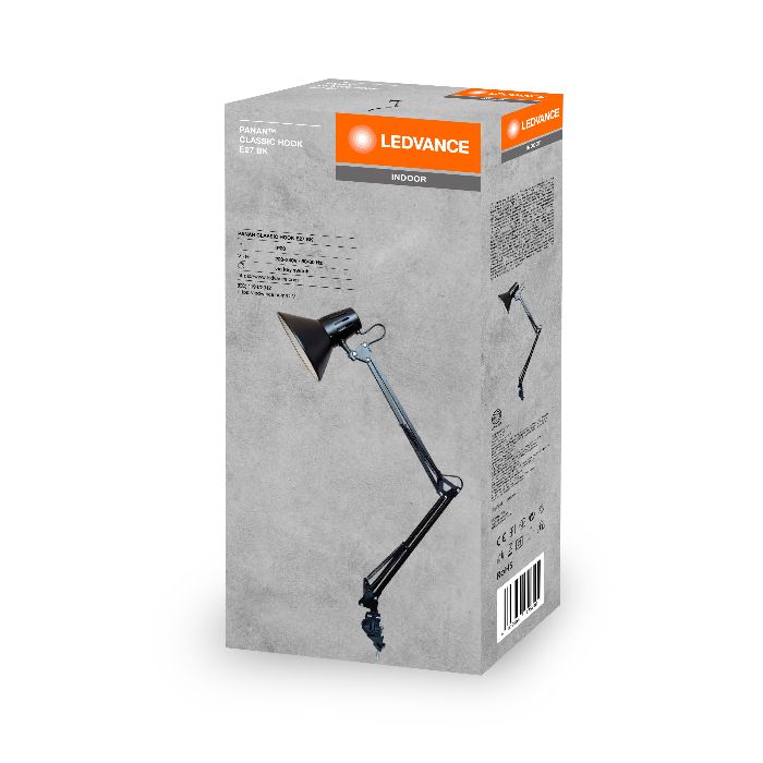 Лампа настільназі струбциною PANAN CLASSIC HOOK E27 40Вт чорна мател, Ledvance