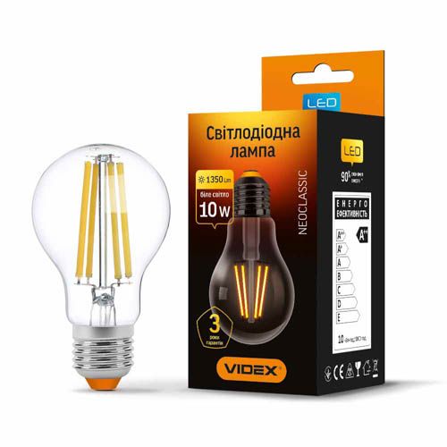 Лампа світлодіодна Filament A60F 10Вт E27 4100К, Videx