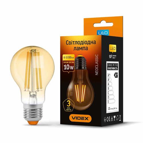 Лампа світлодіодна Filament A60FA 10Вт E27 2200К бронза, Videx