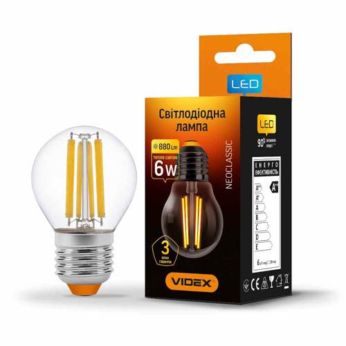 Лампа світлодіодна Filament G45F 6Вт E27 3000К, Videx