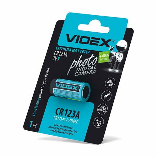 Батарейка літієва CR123A 1шт BLISTER CARD, Videx