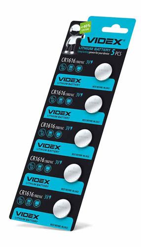 Батарейка літієва CR1616 5шт BLISTER CARD, Videx