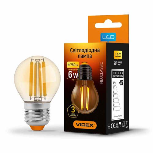 Лампа світлодіодна Filament G45FA 6Вт E27 2200К бронза, Videx