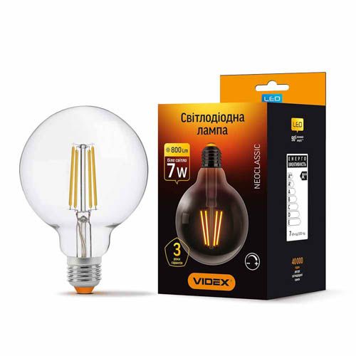 Лампа світлодіодна Filament G95FD 7Вт E27 4100К дімерна, Videx