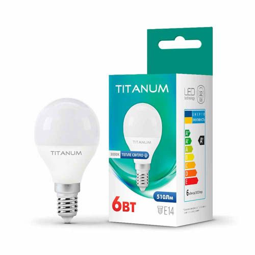 Лампа світлодіодна G45 6Вт E14 3000К, TITANUM