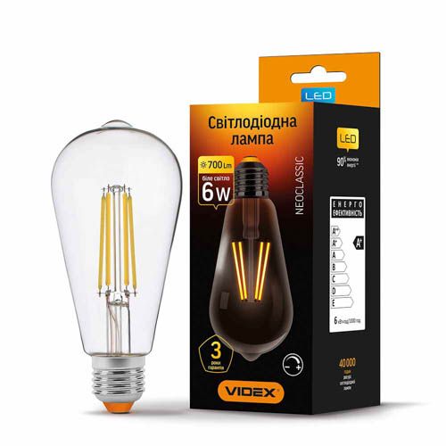 Лампа світлодіодна Filament ST64FD 6Вт E27 4100К дімерна, Videx