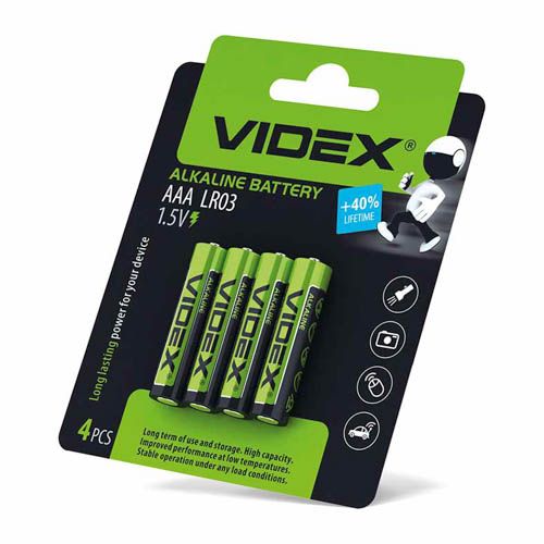 Батарейка лужна LR03/AAA 4шт Blister Card, Videx