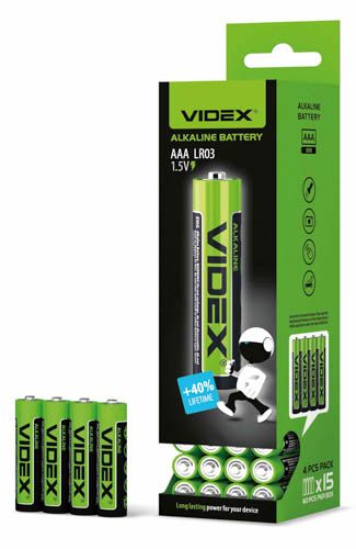 Батарейка лужна LR03/AAA 4шт SHRINK, Videx