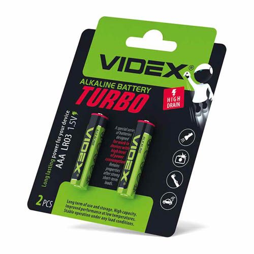 Батарейка лужна LR03/AAA Turbo 2шт BLISTER, Videx