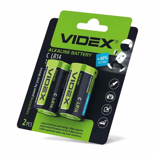 Батарейка лужна LR14/C 2шт BLISTER CARD, Videx