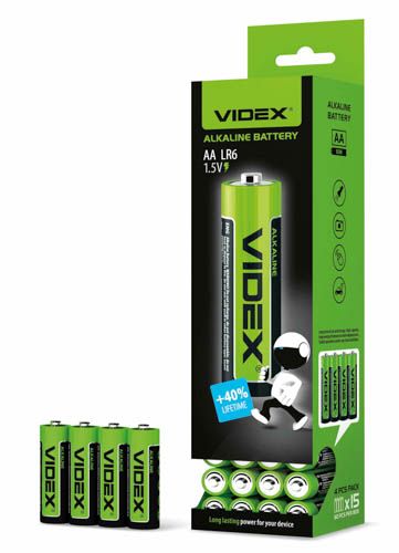 Батарейка лужна LR6/AA 4шт SHRINK, Videx