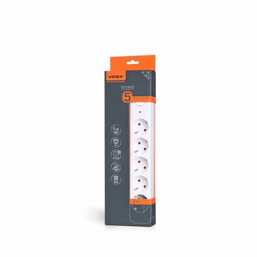 Подовжувач мережевий ONCORD з/з 5п 3м (3x1.5мм) з кнопкою White, Videx