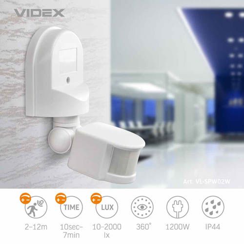 Датчик руху та освітленості інфрачервоний VL-SPW02Вт 1200Вт 220V, Videx