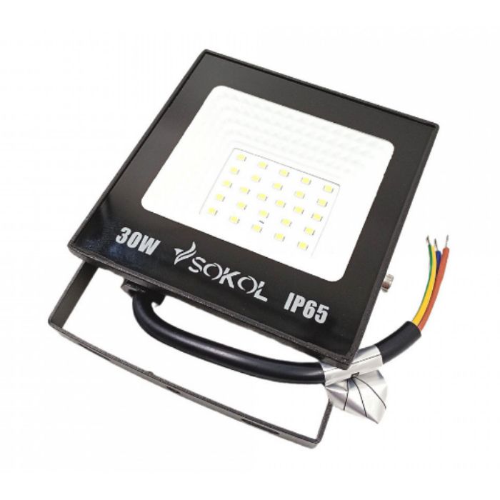 Прожектор LED-SLТ- 30W 220В 2250lm 6500K алюмінієвий корпус гартоване скло, Sokol