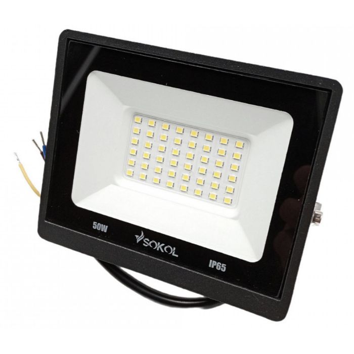 Прожектор LED-SLТ- 50W 220В 3500lm 6500K алюмінієвий корпус гартоване скло, Sokol