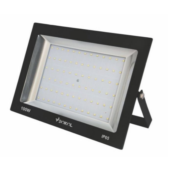 Прожектор LED-SLТ-100W 220В 6500lm 6500K алюмінієвий корпус гартоване скло, Sokol