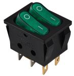 KCD2-5-2101N GR/B 220V Перемикач 2 клав. зелений з підсвічуванням, АСКО-УКРЕМ