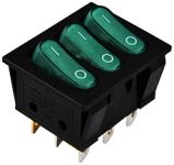 KCD2-3101N GR/B 220V Перемикач 3 клав. зелений з підсвічуванням, АСКО-УКРЕМ