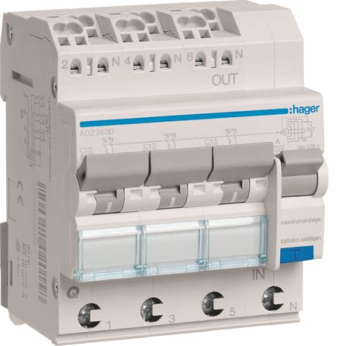 Диференційний автоматичний вимикач Hager 3x(1P+N) 6kA C-13A 30mA -А QuickConnect