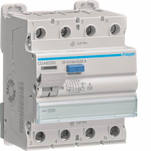 Дифреле ПЗВ 4P 10kA 25A 30mA A, Hager
