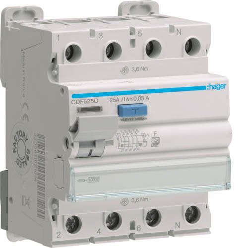 Дифреле ПЗВ 4P 10kA 25A 30mA F, Hager