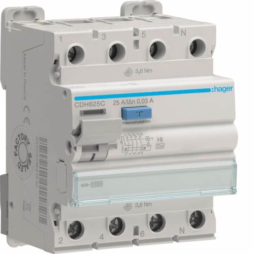 Дифреле ПЗВ 4P 10kA 25A 30mA A-Hi, Hager