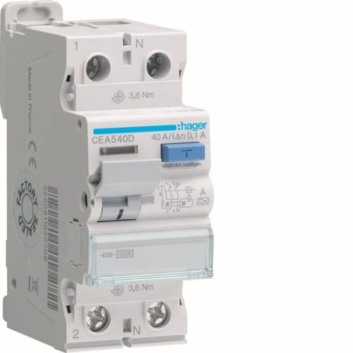 Дифреле ПЗВ 2P 10kA 40A 100mA A, Hager