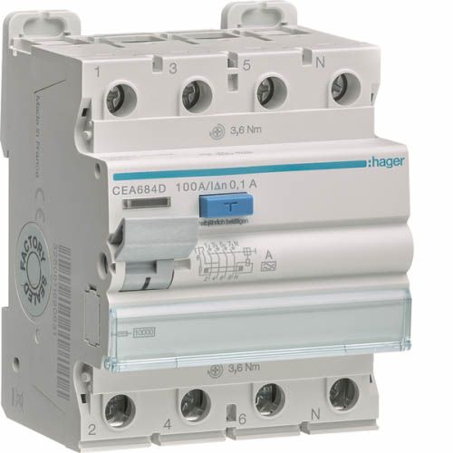 Дифреле ПЗВ 4P 10kA 100A 100mA A, Hager