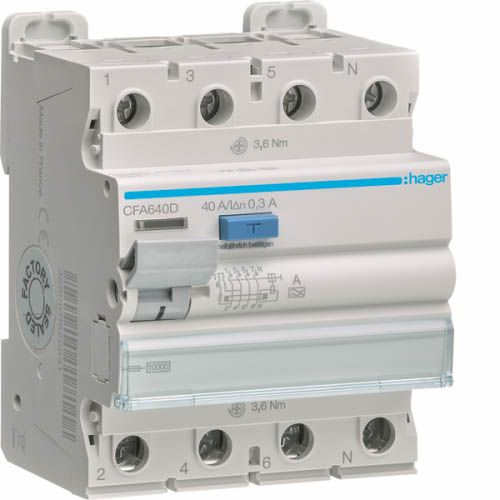 Дифреле ПЗВ 4P 10kA 40A 300mA A, Hager