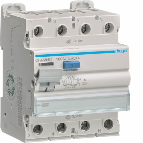 Дифреле ПЗВ 4P 10kA 100A 300mA A, Hager