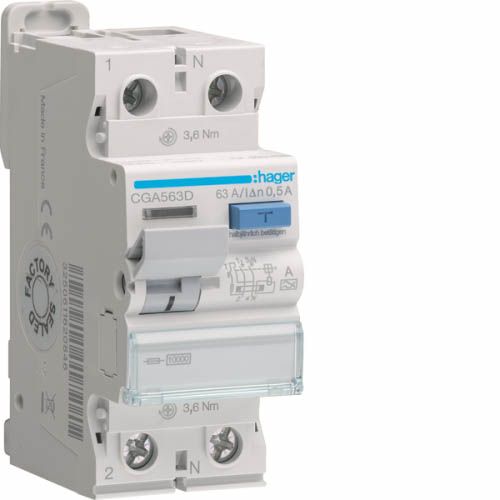 Дифреле ПЗВ 2P 10kA 63A 500mA A, Hager