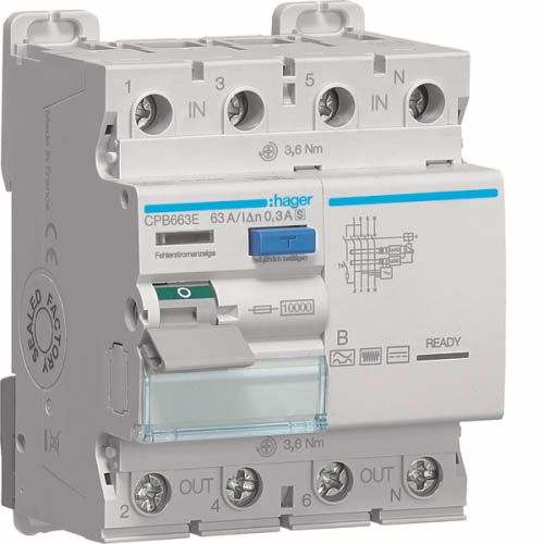 Дифреле ПЗВ 4P 10kA 63A 300mA B SEL, Hager