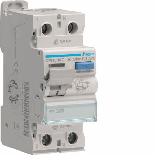 Дифреле ПЗВ 2P 10kA 80A 300mA A-Hi S, Hager