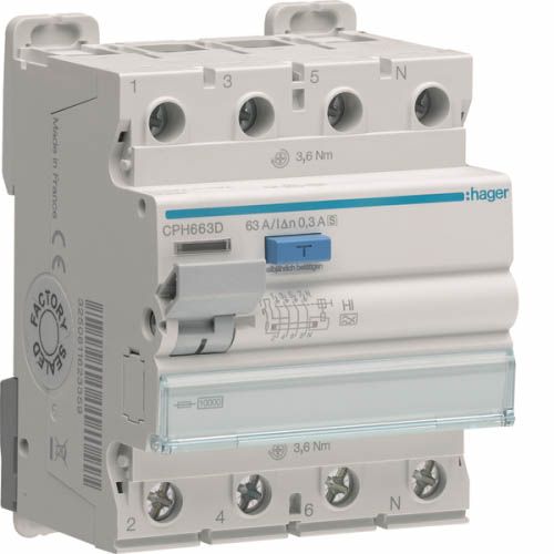 Дифреле ПЗВ 4P 10kA 63A 300mA A-Hi S, Hager