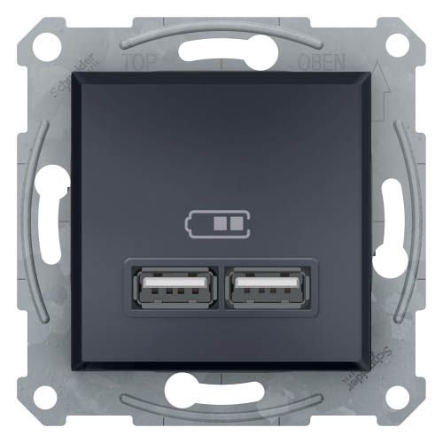Розетка "Asfora" USB зарядка 2,1А/2*1,05А (антрацит), Schneider Electric