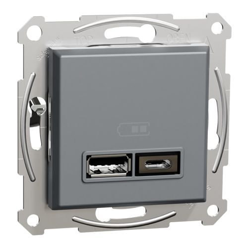 USB розетка Asfora тип А+С 2,4А сталь, Schneider Electric