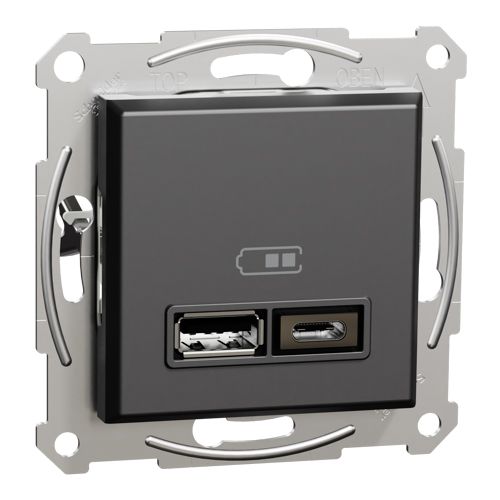 USB розетка Asfora тип А+С 2,4А антрацит, Schneider Electric
