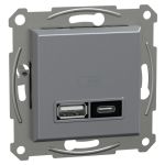 USB розетка тип A+C 21Вт сталь, Schneider Electric