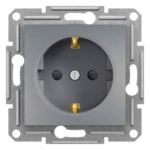 Розетка із заземленням, з захисними шторками asfora сталь, Schneider Electric