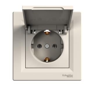 Розетка з кришкою, із заземленням asfora, крем, Schneider Electric