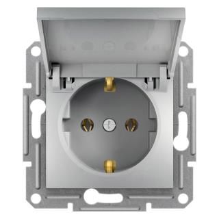 Розетка з кришкою, із заземленням asfora алюміній, Schneider Electric