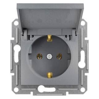 Розетка з кришкою, із заземленням asfora сталь, Schneider Electric