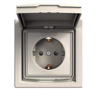 Розетка ip44 з кришкою, із заземленням та захисними шторками, крем asfora, Schneider Electric