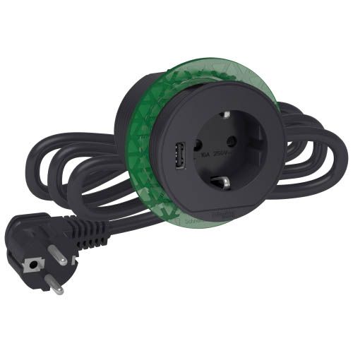Блок 1x розетка з з/к + 1xUSB Unica System+ антрацит, Schneider Electric