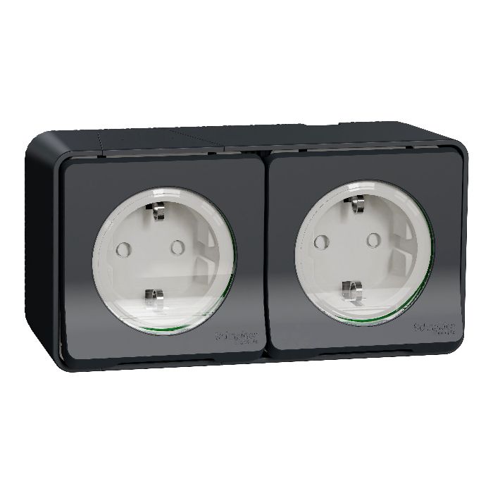 Блок розеток в зборі 2-ний "Mureva S" з з/к та шторками, чорний, IP55, Schneider Electric