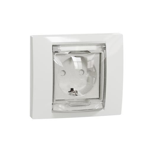 Розетка із заземленням, шторками, прозорою кришкою ip44, білий, Schneider Electric